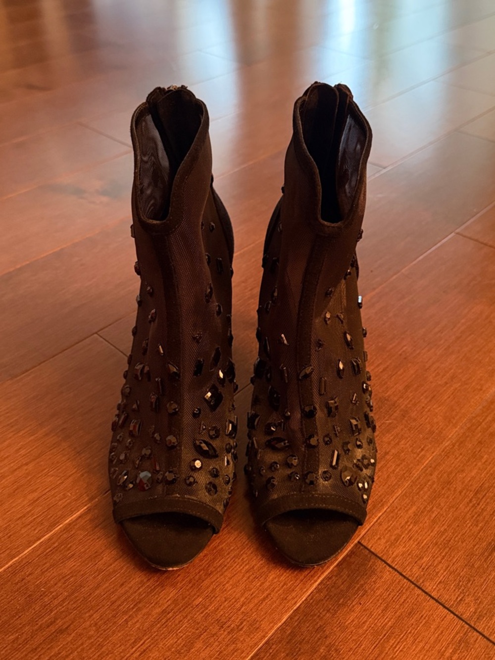 Donald J. Pliner Black Embellished Peep-Toe Ankle Boots
